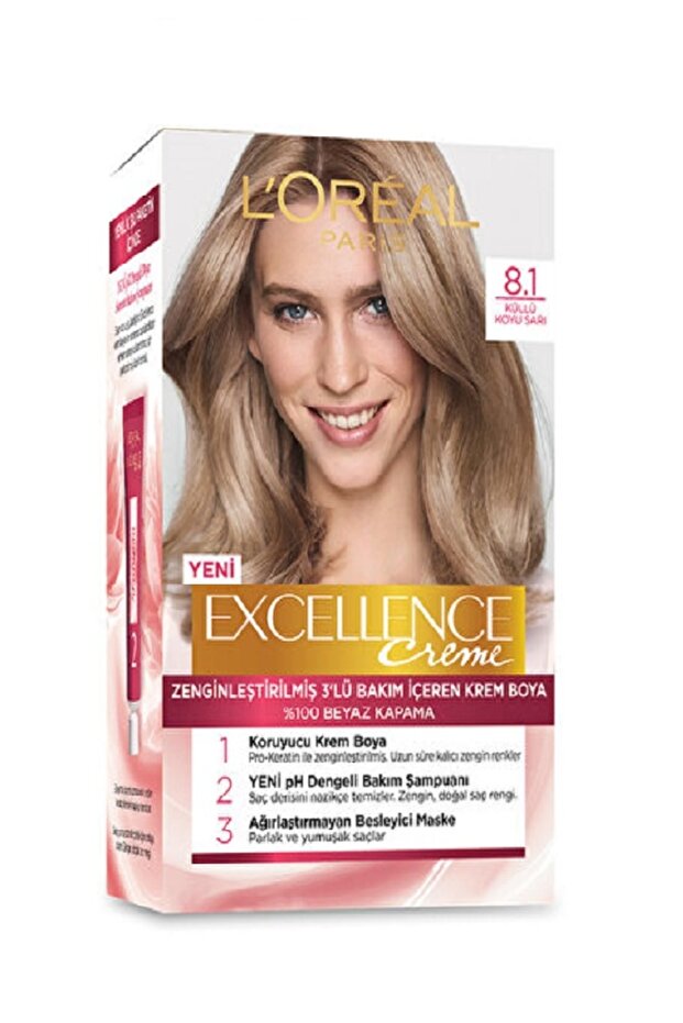 L'Oreal Paris Excellence Creme Saç Boyası 8.1  Koyu Küllü Sarı saç Boyası